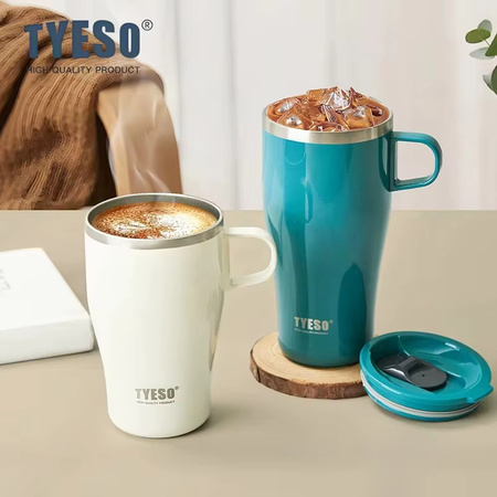 Tyeso Kaffeebecher aus Edelstahl mit Griff, isoliert und tragbar für heiße und kalte Getränke, Blau, 400 ml
