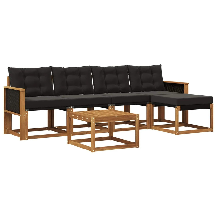 vidaXL Outdoor-Sofagarnitur aus massivem Akazienholz mit Textilene und Kissen in Schwarz und Natur - Bild 2