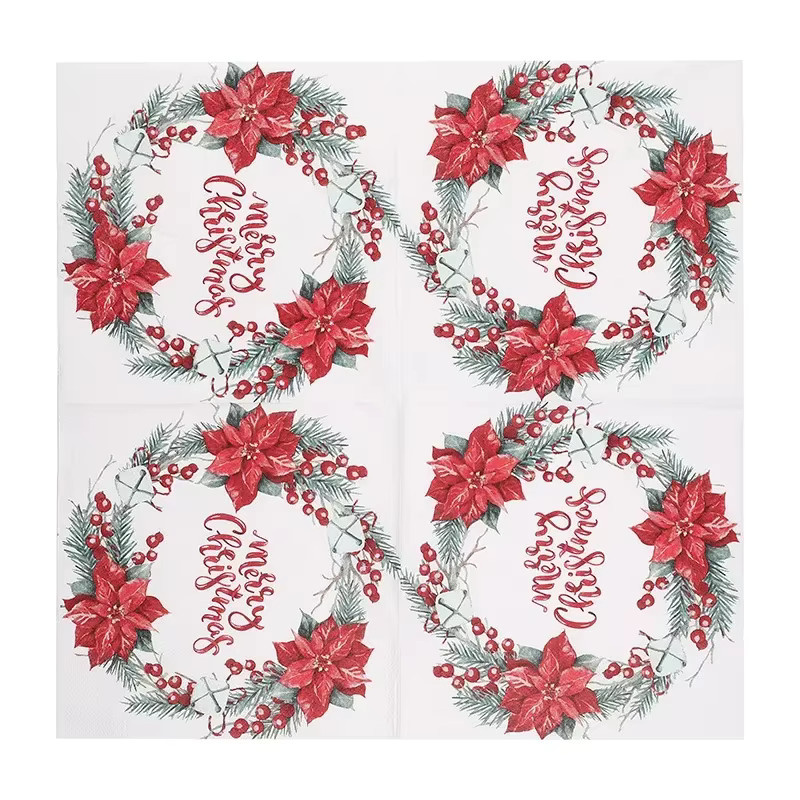 20 Stück GUANYAO Weihnachtsservietten aus Papier mit buntem Blumen- und Kranzdesign - Bild 2