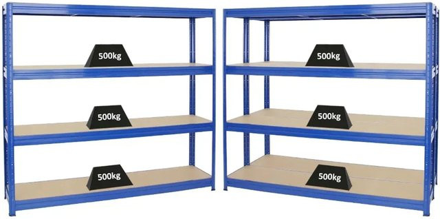3er Set PROREGAL Schwerlastregal Dino, Blau, H x B x T: 180 x 200 x 45 cm, Fachlast 500 kg, mit verstellbaren MDF-Holzböden - Bild 1