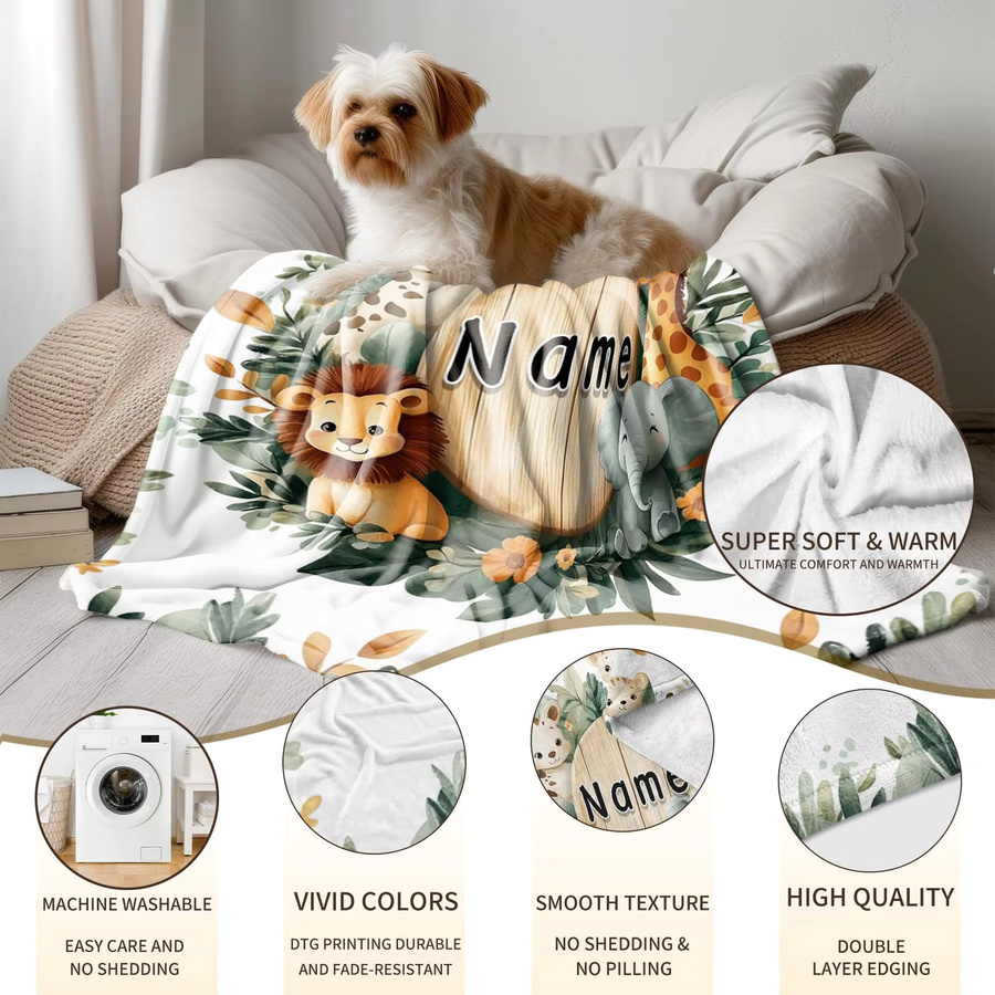 VIKAMA Kinderdecke mit Dschungeltier-Print, weiche und warme Babydecke aus Polyester, Mehrfarbig, B/T: 90 x 60 cm - Bild 5