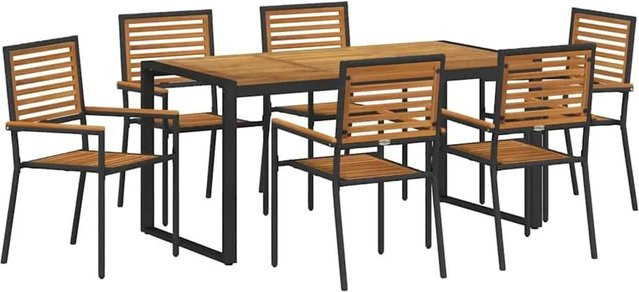 vidaXL Garten Essgruppe 7-teilig aus Poly-Rattan und Akazienholz in Schwarz und Braun - Bild 1