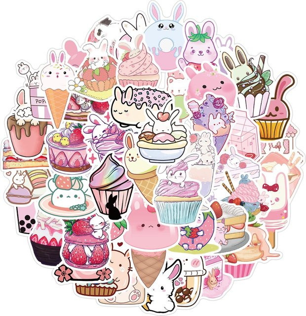 50 Stück Rosa Dessert Kaninchen Cartoon Graffiti Aufkleber von BulingBulingStickers Shop für Gepäck und Gitarre - Bild 1
