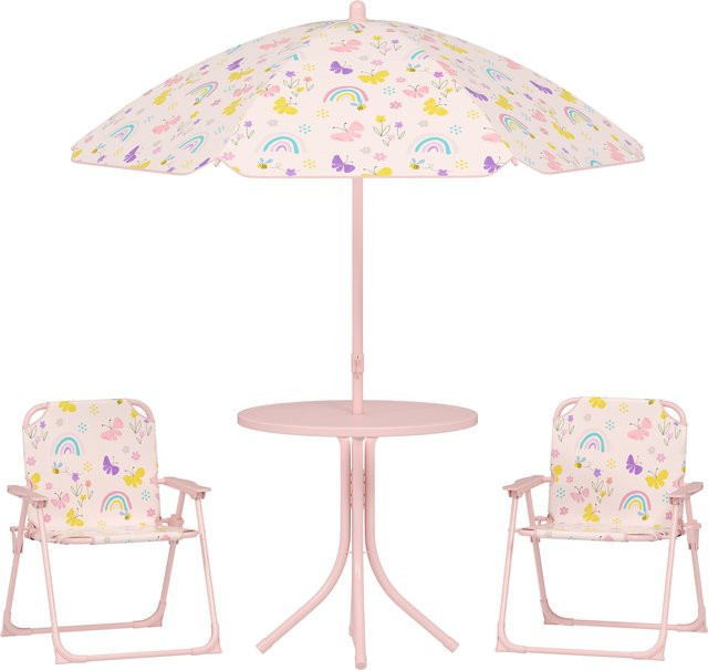 AIYAPLAY Kindersitzgruppe mit Sonnenschirm und 2 Klappstühlen, höhenverstellbare Kindersitzgarnitur für Garten und Strand, Farbe: Rosa - Bild 1