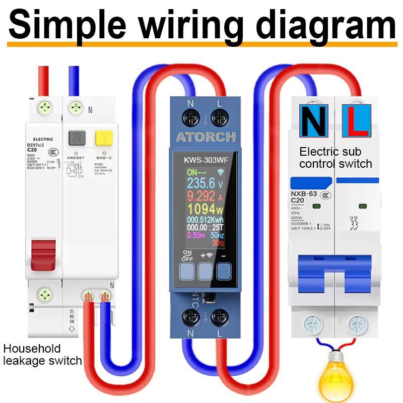 ATORCH WiFi Tuya Digitales DIN-Schiene AC Voltmeter und Wattmeter zur Strommessung in Blau - Bild 3