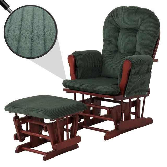 MCW Relaxsessel C76 mit Hocker aus grünem Cord und dunklem Holzgestell - Bild 1