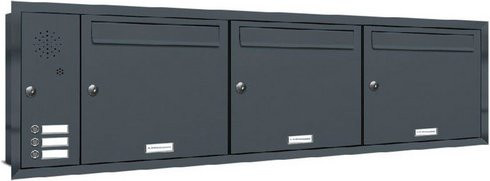 AL Briefkasten-Mehrfachbriefkasten für 3 Parteien zur Unterputzmontage, grau, B/H/T: 153,42 x 38,5 x 11,6 cm - Bild 1