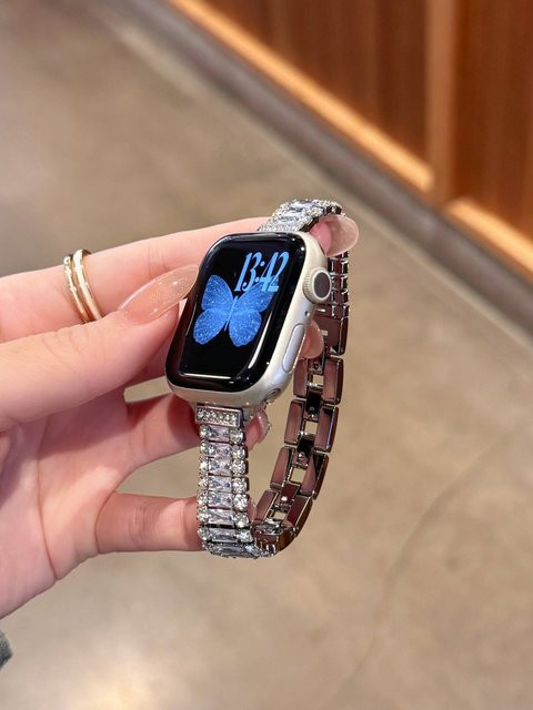 iwujiao Armband Edelstahl, Silber, Kristall, Unisex, für Apple Watch - Bild 1
