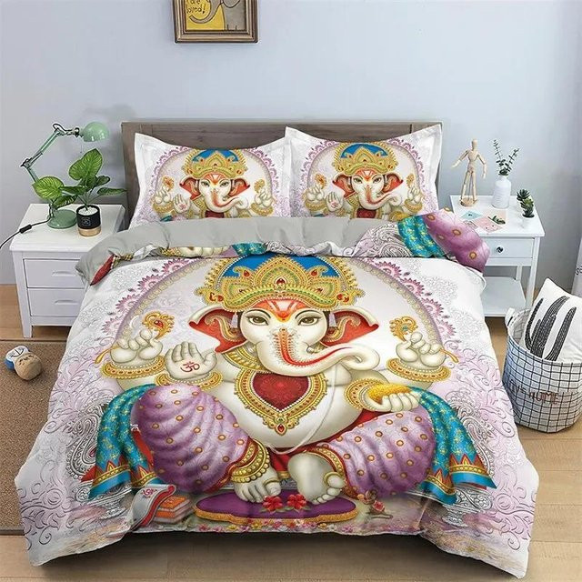 Bettwäsche-Set Lord Ganesha aus Mikrofaser mit indischem Elefanten-Motiv und Bohemia-Mandala, Mehrfarbig, B/H: 70 x 133 cm - Bild 1