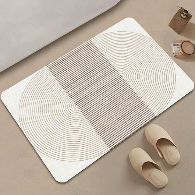Rutschfeste Badezimmer-Saugmatte von Yiran Furniture in Beige mit modernem Linienmuster, B/B: 40 x 60 cm - Bild 1