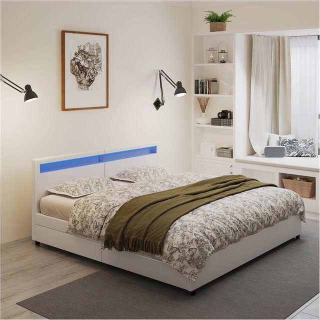 HOME DELUXE Familienbett NUBE mit Schubladen, gepolstert, Grau/Weiß, B: 270 cm, T: 200 cm - Bild 1