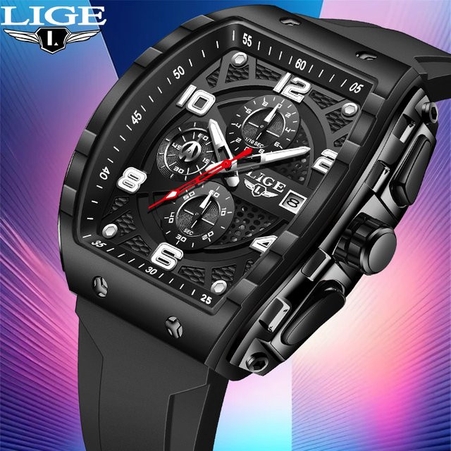 LIGE Chronograph, Quarz, Silikon, Schwarz, Herren - Bild 1
