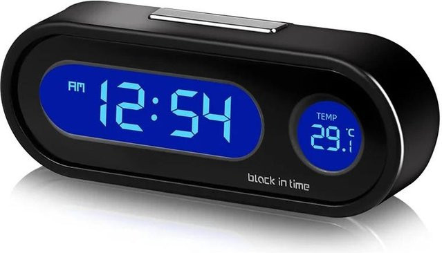 Mini Digitale Auto Uhr mit LCD-Display, Thermometer und Hintergrundbeleuchtung in Blau - Bild 1
