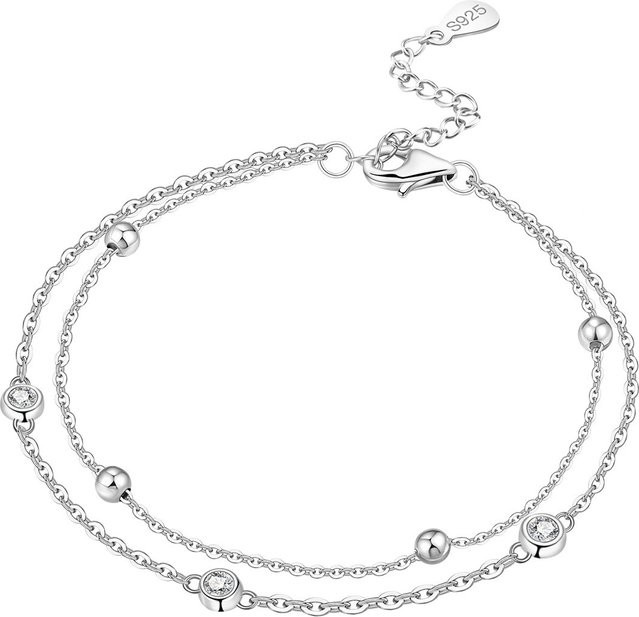 PANPOKI Armband, 925 Sterlingsilber, Doppelkette, Damen - Bild 1