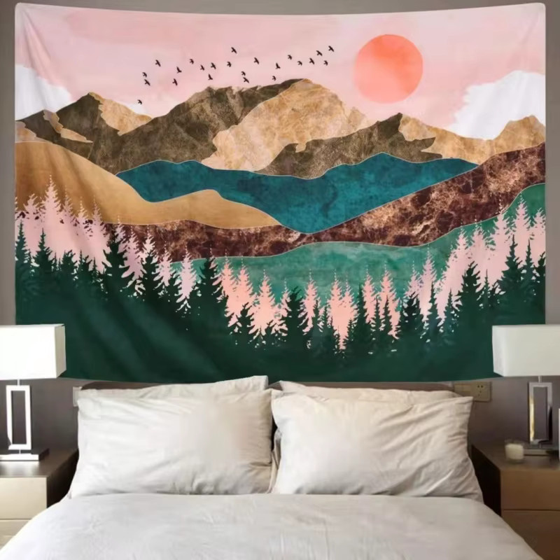 VIKAMA Mandala Wandteppich in Multicolour mit minimalistischem geometrischem Design - Bild 1