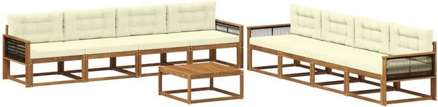 vidaXL Outdoor-Sofagarnitur L-Form aus Akazienholz mit Kissen in Braun und Beige - Bild 1