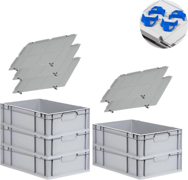 PROREGAL Spar Set 5x Eurobox Nextgen Economy mit Auflagedeckel und 4x Schiebeschnappverschlüssen in Blau, H x B x T: 17 x 40 x 60 cm, 34 Liter - Bild 1
