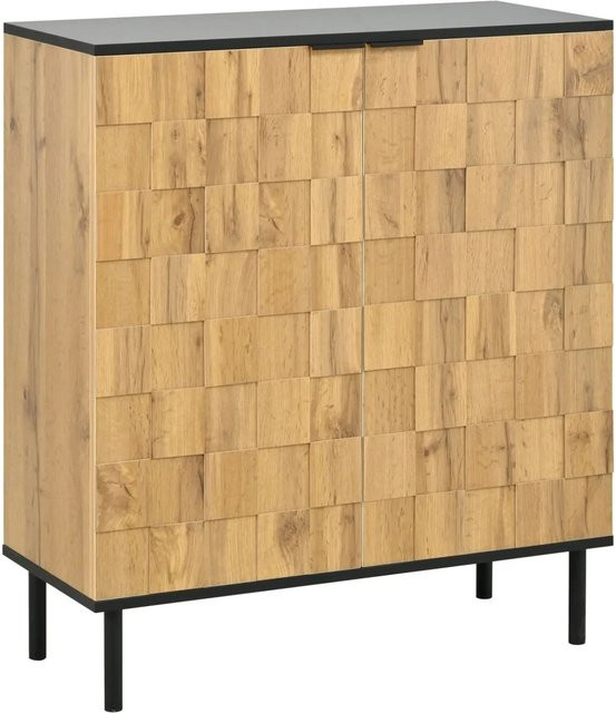 PXloue Schuhschrank in Holzoptik mit verstellbaren Fächern und Klappfächern, Farbe: Natur/Braun, B/T/H: 80 x 26,5 x 91,5 cm - Bild 1