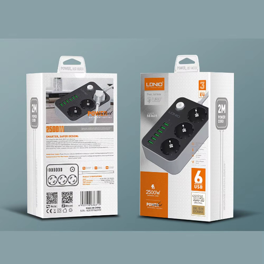 EU-Steckdosenleiste mit 3 Steckdosen und 6 USB-Anschlüssen inklusive USB-C, 2500W Verlängerungskabel mit 2m Länge und Überspannungsschutz für Zuhause und Büro - Bild 7