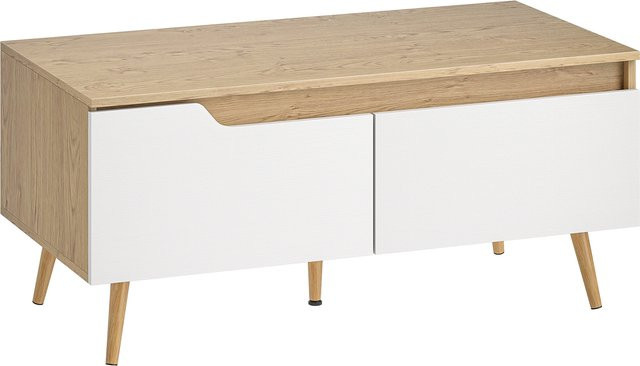 HOMCOM Rechteckiger Couchtisch in Eiche und Weiß mit 2 Schubladen und Kiefernholzfüßen, B/T/H: 100 x 50 x 46 cm - Bild 1