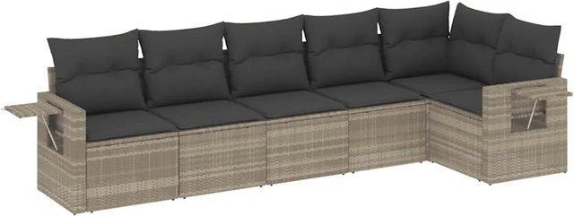 vidaXL 6-tlg Garten-Sofagarnitur in L-Form aus Poly Rattan und Metall mit Kissen in Grau - Bild 1