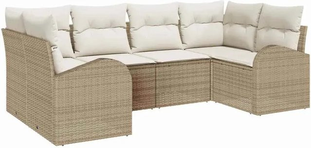 vidaXL Garten-Sofa-Set 6-tlg. in Beige aus Poly-Rattan mit Kissen und integriertem Stauraum für Garten, Terrasse oder Balkon - Bild 1
