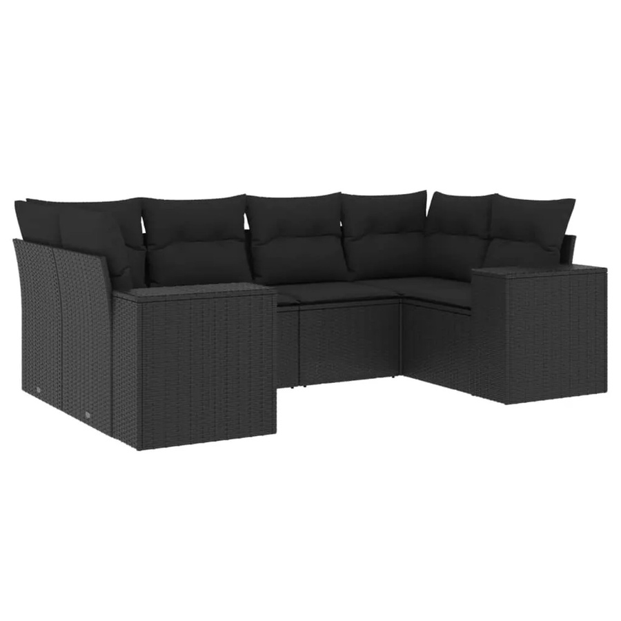 vidaXL 6-tlg Garten-Sofagarnitur in L-Form aus Poly Rattan und Metall in Schwarz mit Kissen und abnehmbaren Bezügen - Bild 2