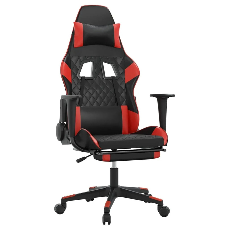 vidaXL Gaming-Stuhl in Schwarz und Rot aus Kunstleder mit Fußstütze und Kopfstütze - Bild 2