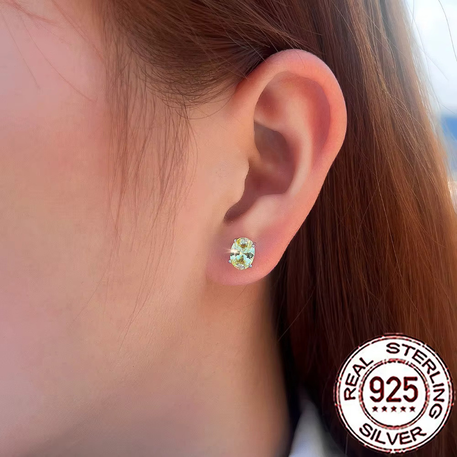 CWWZircons Ohrstecker 925 Silber, Zirkonia, Damen, olivgrün, oval - Bild 2