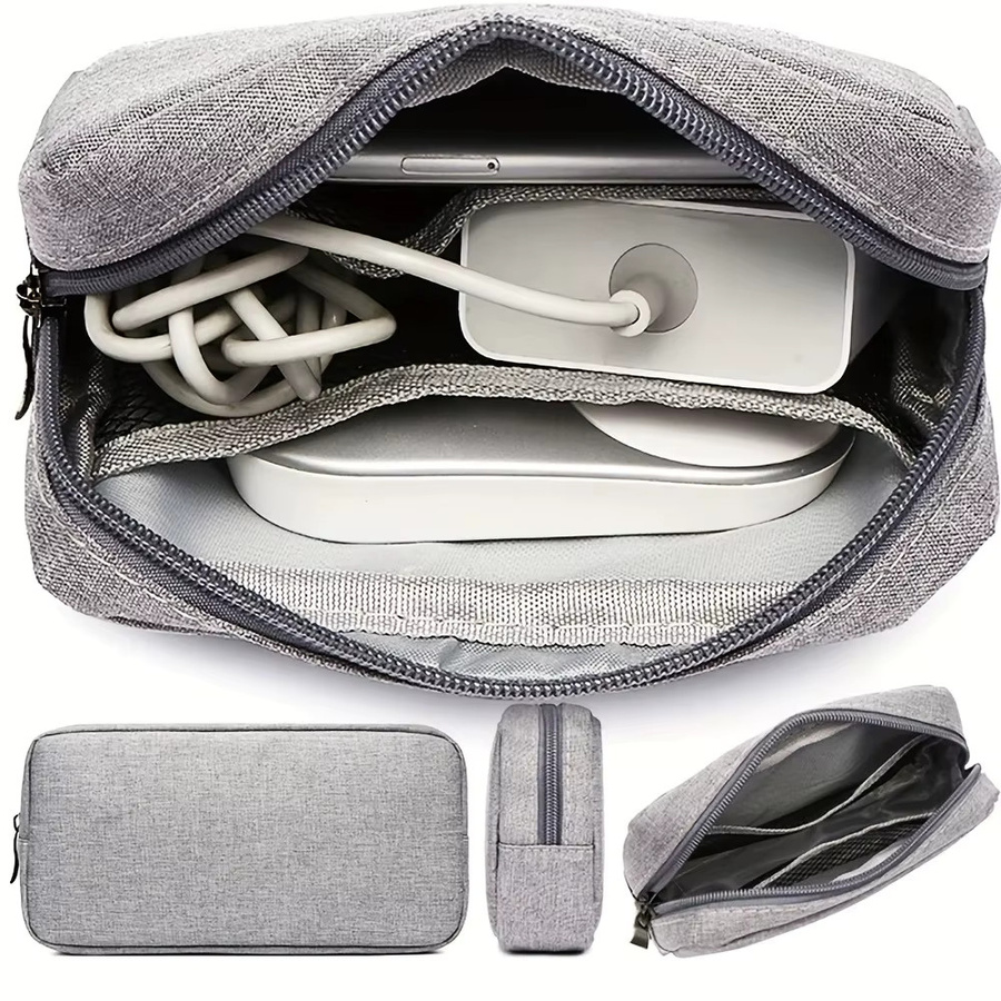 Tragbare Aufbewahrungstasche als Kabel-Organizer in Grau für digitale Geräte wie Uhr, Powerbank und Maus - Bild 2