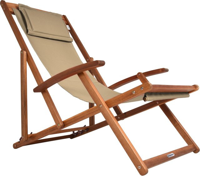 CASARIA Gartenliege aus Akazienholz in Creme mit verstellbarer Kopfstütze und Armlehnen, B/T/H: 94 x 60 x 94 cm - Bild 1
