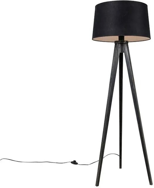QAZQA Stativ Lampe Classic Schwarz mit Stoffschirm und E27 Fassung - Bild 1