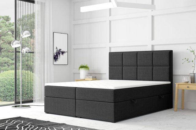 M-Punkt GmbH Boxspringbett NEAPEL mit Bettkasten in Schwarz aus Webstoff und Visco-Schaum, B/T/H: 180 x 200 cm - Bild 1