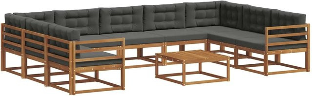 vidaXL Outdoor-Sofagarnitur 10-teilig aus Akazienholz in U-Form mit Kissen in Anthrazit und Natur - Bild 1