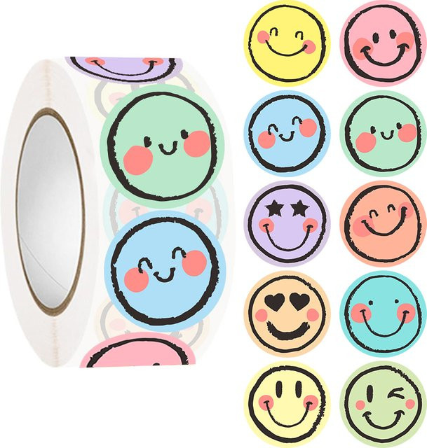 500 Stück bunte runde Gesichtsaufkleber in Pastellfarben, selbstklebende matte Papier-Etiketten für Scrapbooking und Tagebücher - Bild 1