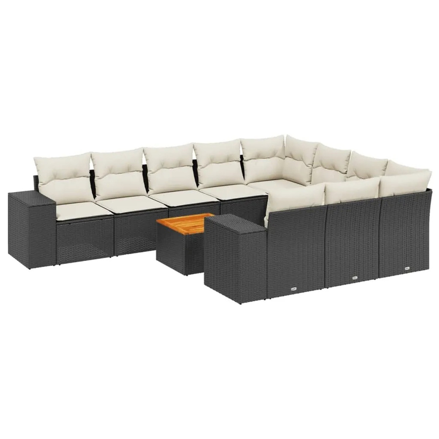 vidaXL 11-teilige Garten-Sofagarnitur aus Poly-Rattan und Akazienholz in Schwarz mit Kissen - Bild 2