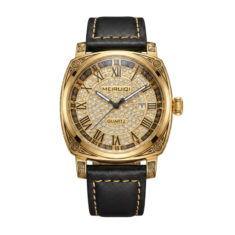 CAROTIF Armbanduhr, Quarz, Leder, Gold, Schwarz, Herren - Bild 5
