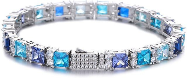 Tennisarmband Mathalla, Geometrisches Quadrat, Zirkon, Blau, Silber, Unisex, 8inch - Bild 1