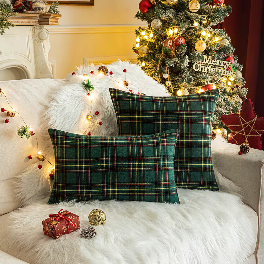 2er-Set inyahome Weihnachts-Kissenbezüge mit Büffelkaro-Muster in Rot und Grün aus Polyester für deine Bauernhaus-Dekoration - Bild 5