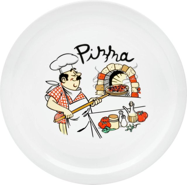Van Well Pizzateller Küchenchef aus Porzellan, 6er Set, weiß/mehrfarbig, Durchmesser: 30,0 cm, Höhe: 2,0 cm - Bild 1