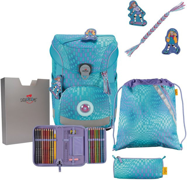 DerDieDas ErgoFlex EASY Exklusiv LED Schulrucksack-Set 5-teilig mit Sportbeutel in Blau und Türkis - Bild 1