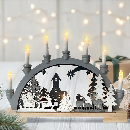 HTI-Living Schwibbogen Weihnachtsschlitten aus Holz in Grau für die Advents- und Weihnachtszeit