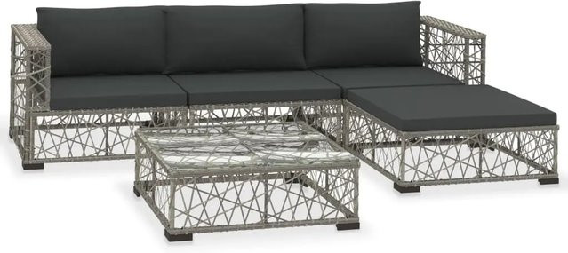 vidaXL 5-tlg Garten-Lounge-Set aus Poly Rattan in Grau mit Kissen und Glastisch - Bild 1