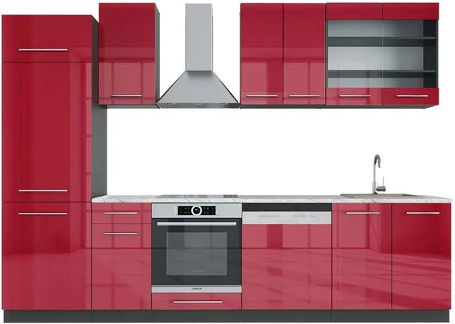 Vicco Fame-Line Küchenzeile Bordeaux Hochglanz und Anthrazit, Breite: 300 cm, Tiefe: 60 cm, Höhe: 82 cm - Bild 1