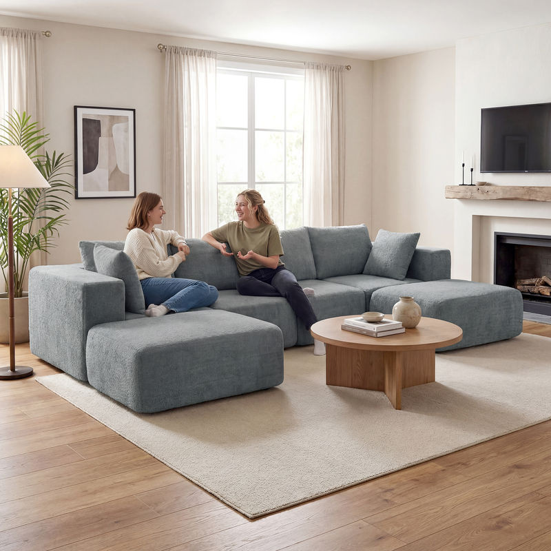 HOMCOM Ecksofa in U-Form mit Schlaffunktion und Wurfkissen, 4-Sitzer Cloud-Sektionalsofa in Leinenoptik, Dunkelgrau, Breite: 294 cm - Bild 2