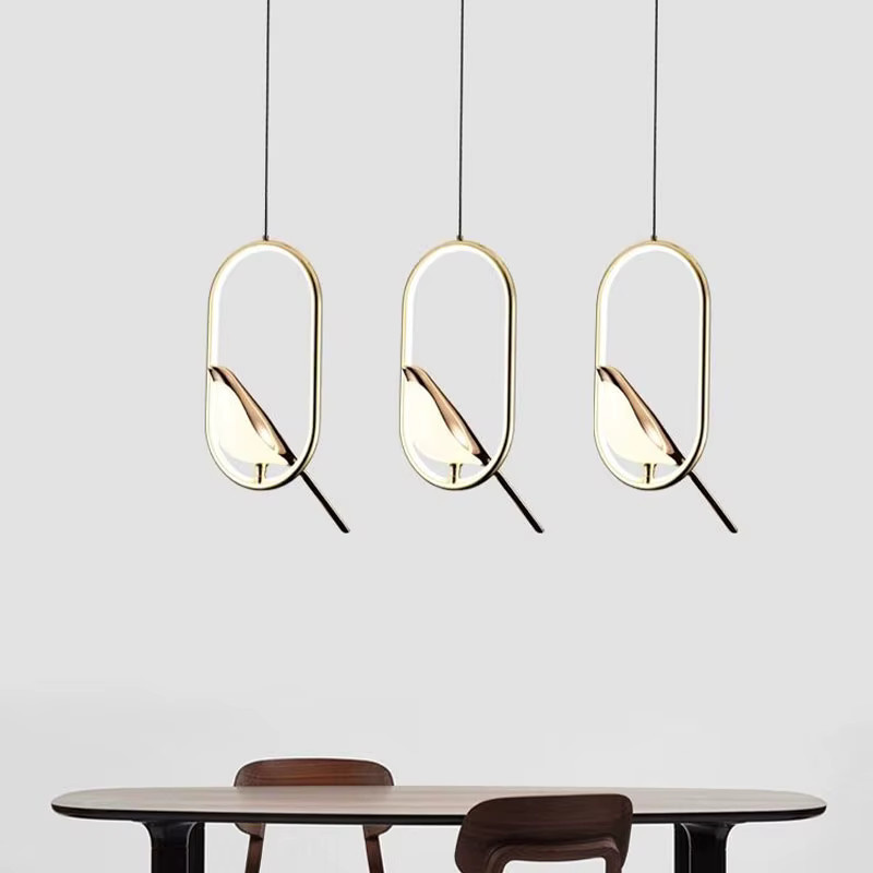 Elster Vogel LED-Pendelleuchte in Gold/Messing, moderne Ring-Kronleuchter für Küche und Esszimmer, warmweißes Licht - Bild 2