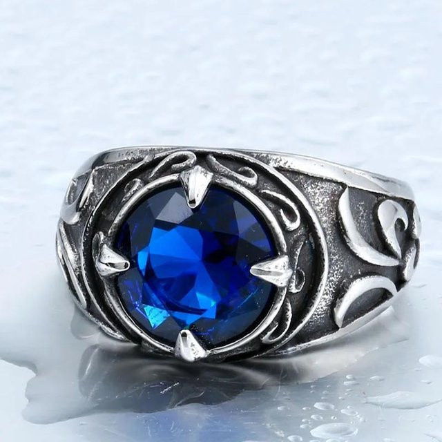 Yiran Jewelry Ring Edelstahl, Saphir, Schwarz, Unisex - Bild 1