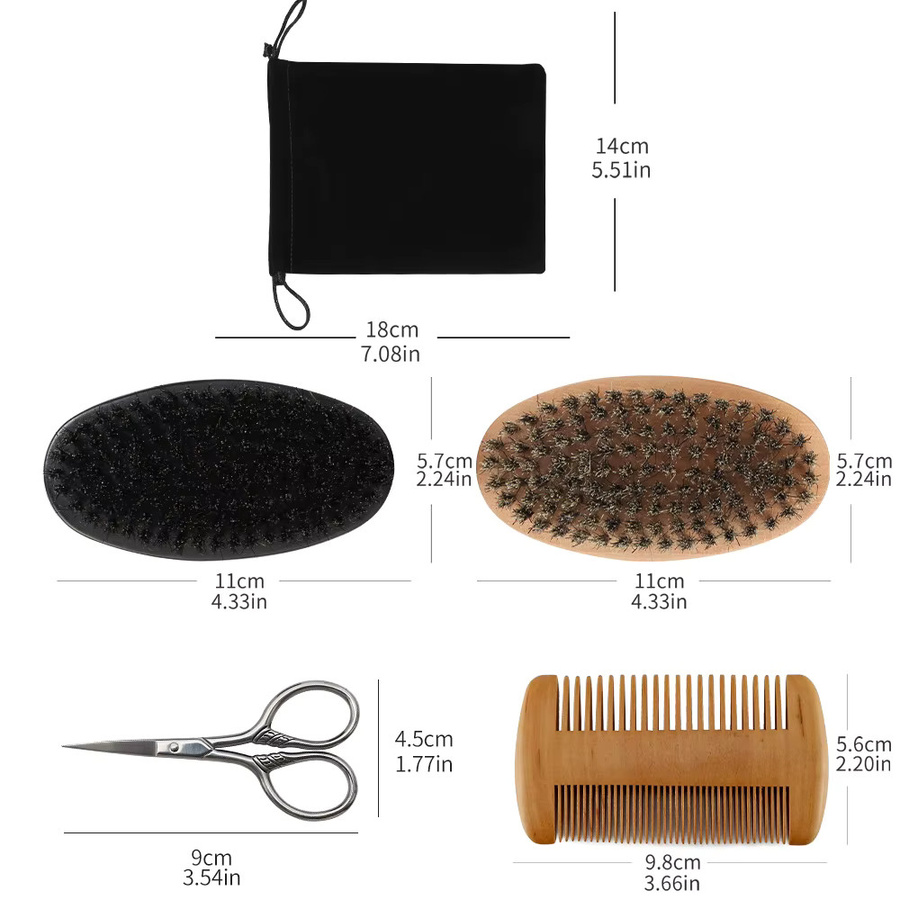 Dreiteiliges Bartpflege-Set für Herren, Bartbürste, Holzkamm, Trimm-Schere - Bild 4