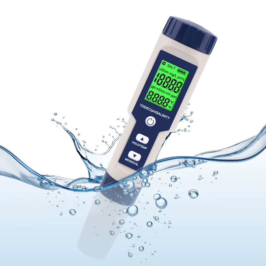 ATUOTIN 5-in-1 Digitaler Wasserqualitätstester in Weiß zur Messung von pH-Wert, EC, TDS, Salzgehalt und Temperatur für Pools, Trinkwasser und Aquarien - Bild 2