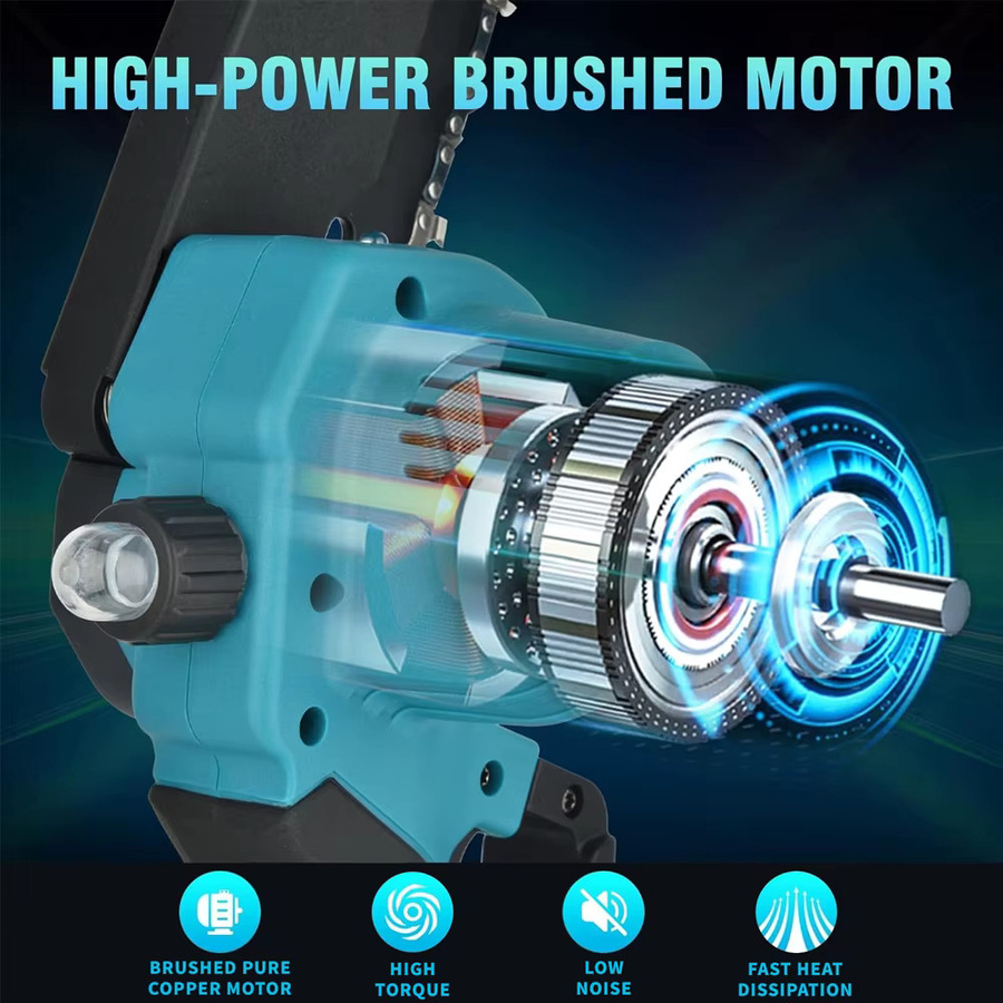 Jemi Tool Akku Kettensäge 6 Zoll Blau mit zwei Akkus und automatischer Schmierung - Bild 2